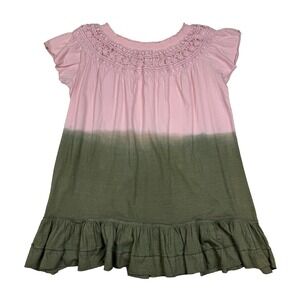 Indigo Thread Boho Embroidered Top Pink & Olive Flutter Sleeve Size XS